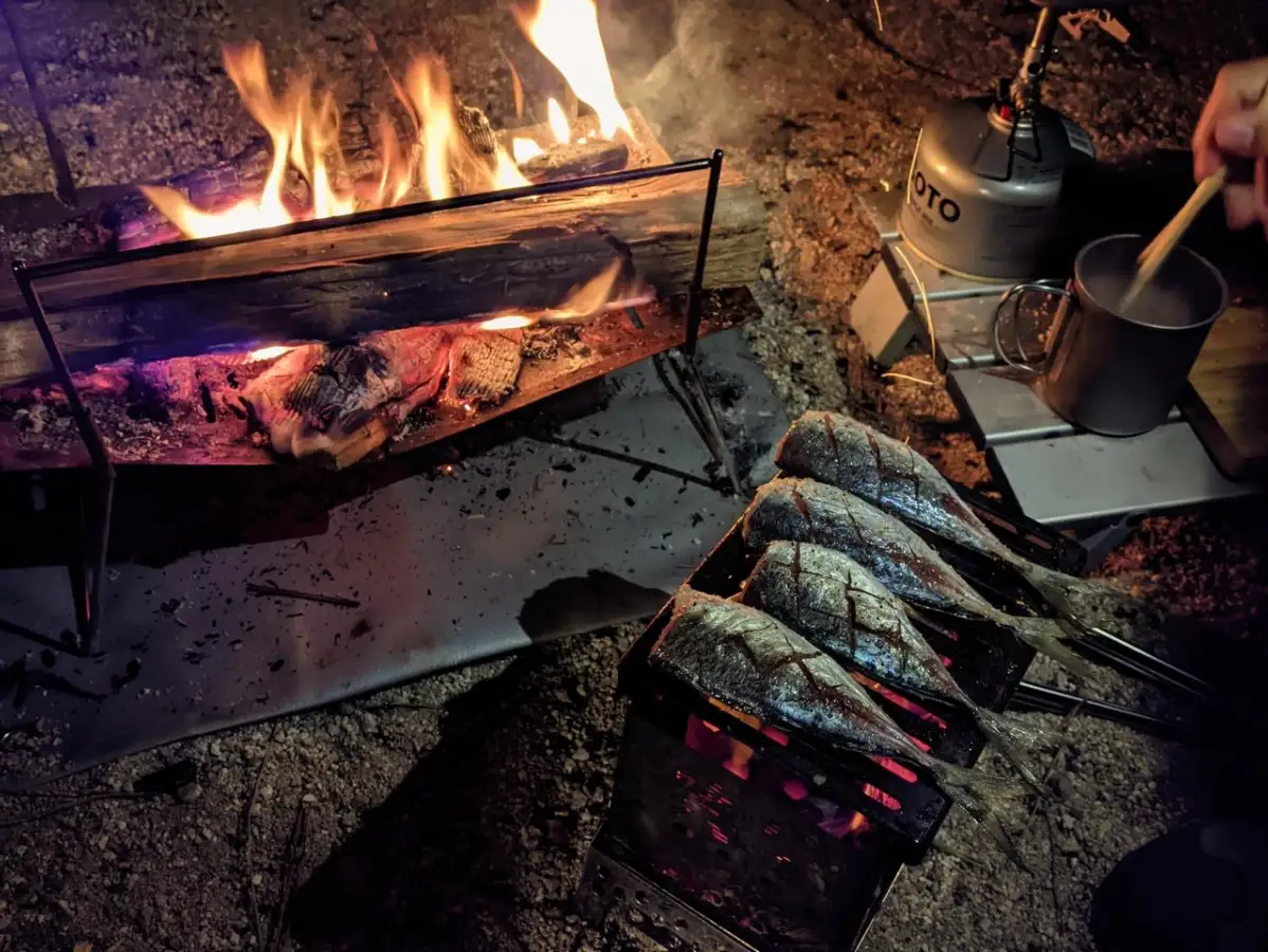 篝火+烤肉 这下终于有了露营的味道
