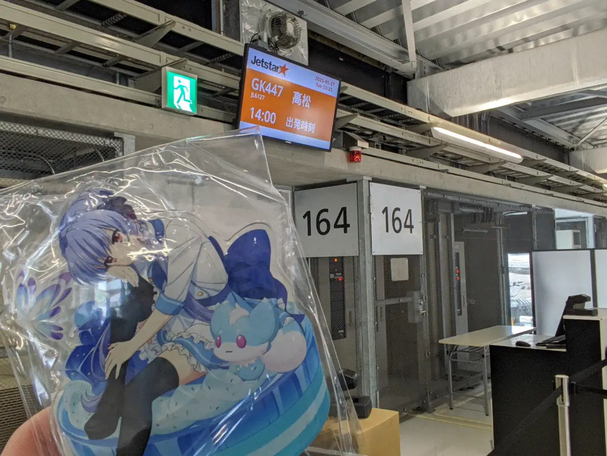 在登机口掏出了苍的立牌拍了个照片